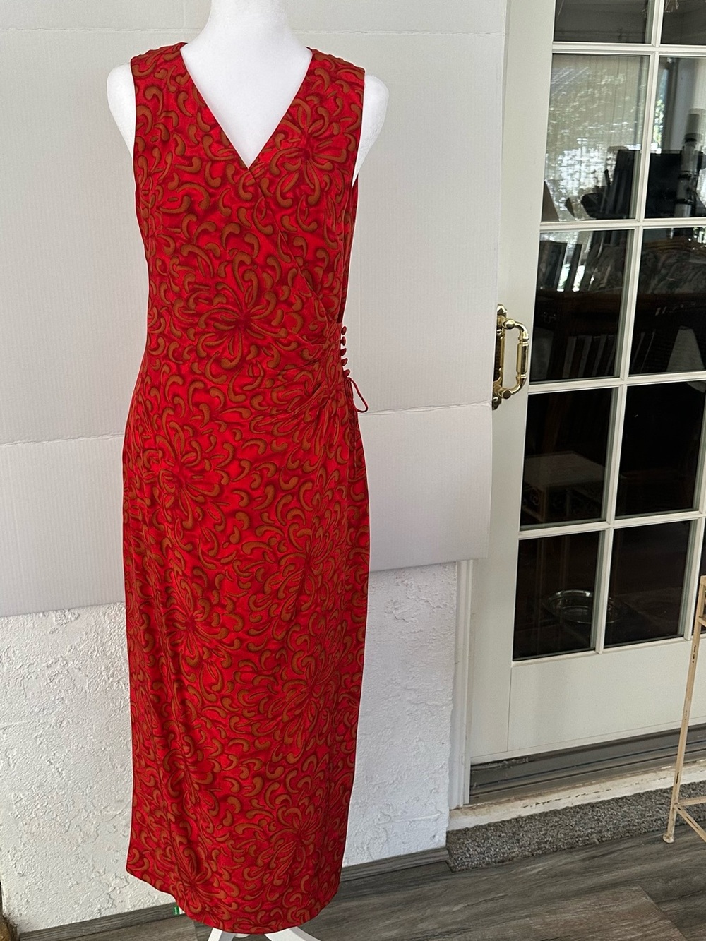 Silk Red Floral Swirl Maxi Dress